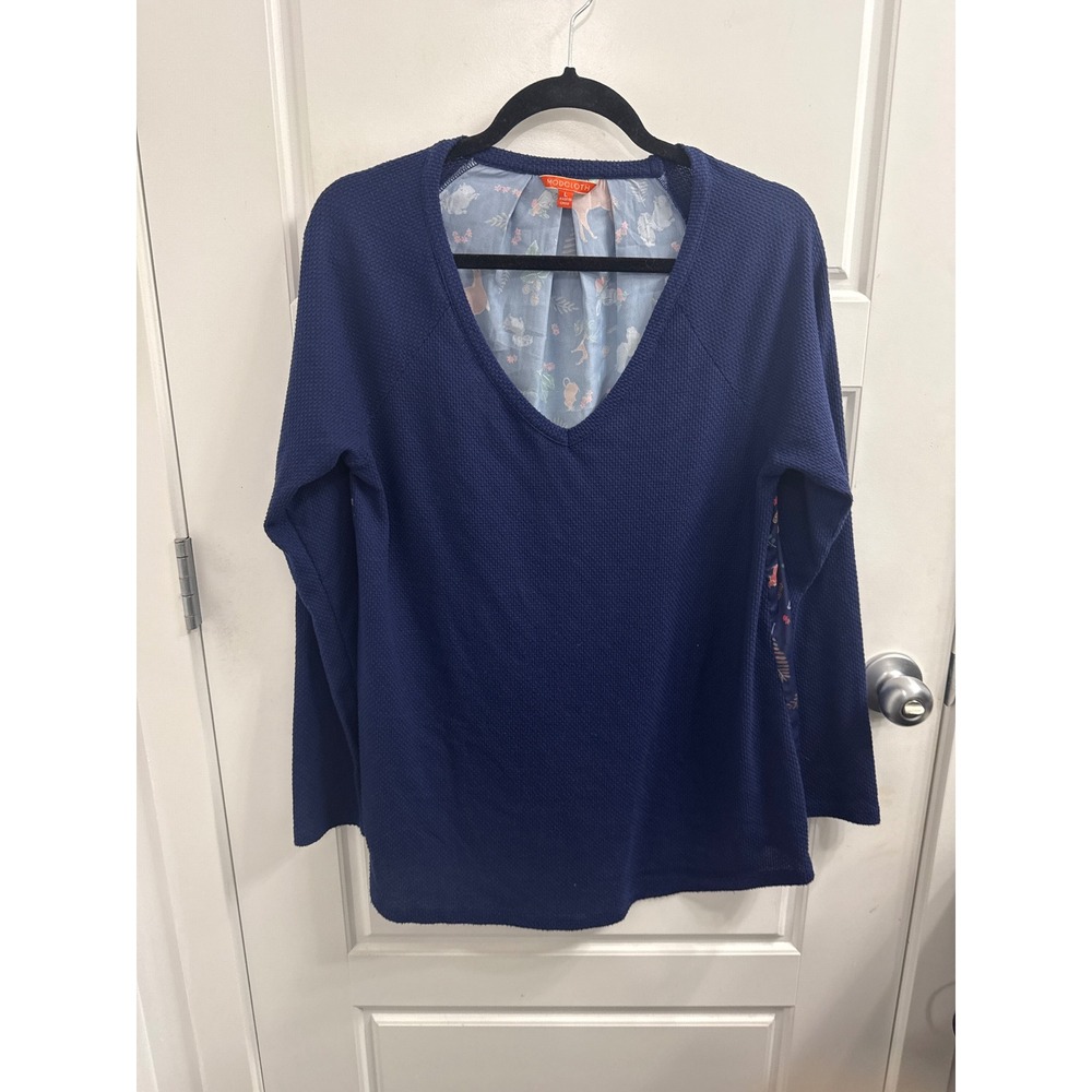 ModClothโ Womens Navy Blue Waffle Knit Woodland Animal Print Back V-Neck Top L